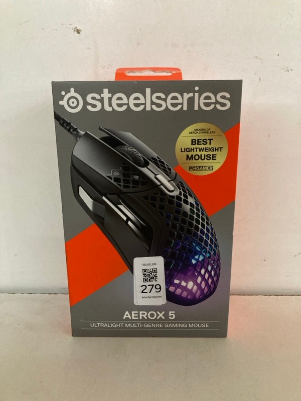 Lot 279  
            Nottingham SR2 - Delivery Only 

                
STEELSERIES AEROX 5 GAMING MOUSE