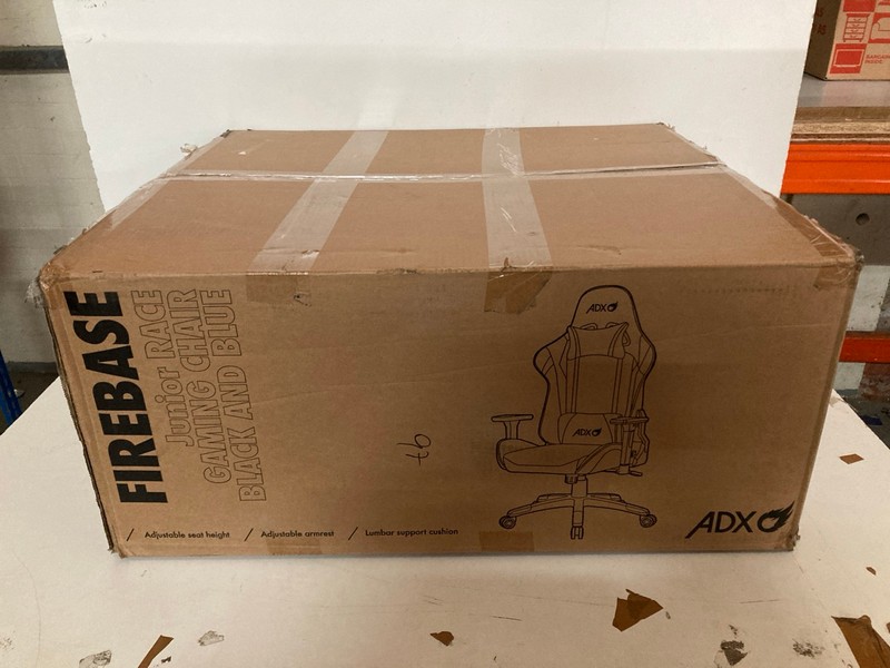 Lot 289  
            Nottingham SR2 - Delivery Only 

                
ADX FIREBASE JUNIOR RACE GAMING CHAIR BLACK AND BLUE