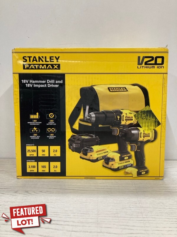 Lot 29  
            Nottingham SR2 - Delivery Only 

                
STANLEY FATMAX 18V HAMMER DRILL & 18V IMPACT DRIVER SOFTBAG KIT