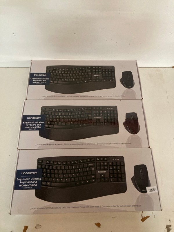 Lot 315  
            Nottingham SR2 - Delivery Only 

                
3 X SANDSTROM ERGONOMIC WIRELESS KEYBOARD AND MOUSE COMBO