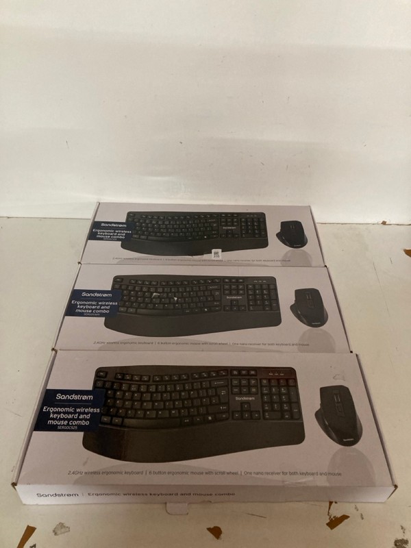 Lot 316  
            Nottingham SR2 - Delivery Only 

                
3 X SANDSTROM ERGONOMIC WIRELESS KEYBOARD AND MOUSE COMBO