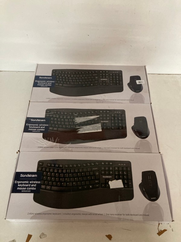 Lot 317  
            Nottingham SR2 - Delivery Only 

                
3 X SANDSTROM ERGONOMIC WIRELESS KEYBOARD AND MOUSE COMBO