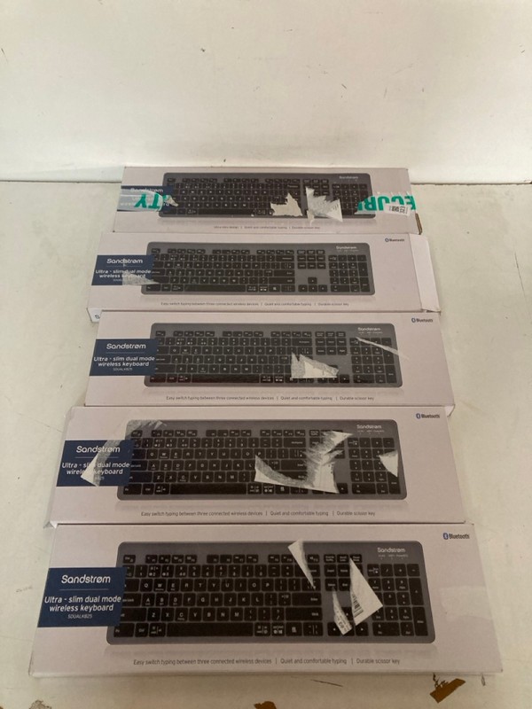 Lot 323  
            Nottingham SR2 - Delivery Only 

                
5 X SANDSTROM ULTRA-SLIM WIRELESS KEYBOARD