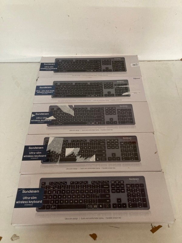 Lot 324  
            Nottingham SR2 - Delivery Only 

                
5 X SANDSTROM ULTRA-SLIM WIRELESS KEYBOARD