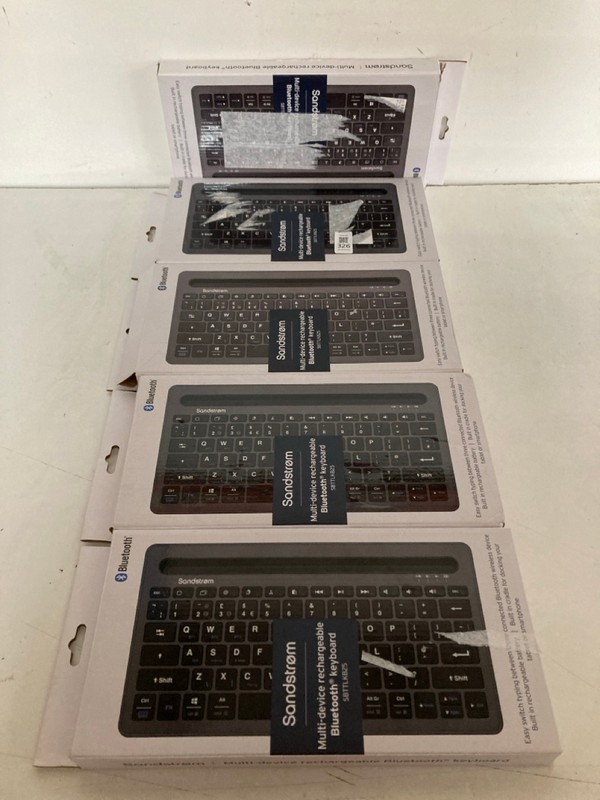 Lot 326  
            Nottingham SR2 - Delivery Only 

                
5 X SANDSTROM MULTI-DEVICE RECHARGEABLE BLUETOOTH KEYBOARD