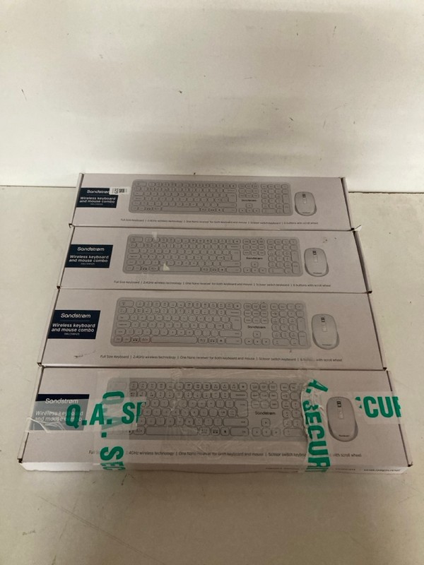 Lot 329  
            Nottingham SR2 - Delivery Only 

                
4 X SANDSTROM WIRELESS KEYBOARD AND MOUSE COMBO