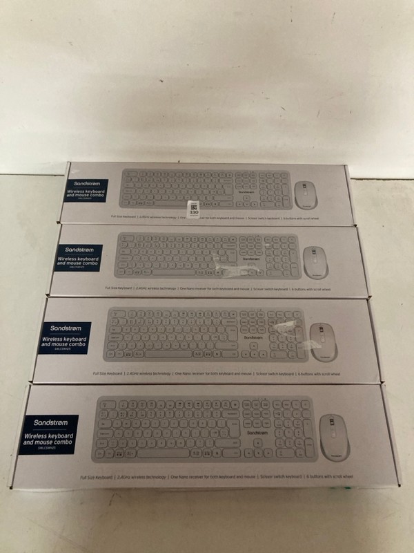 Lot 330  
            Nottingham SR2 - Delivery Only 

                
4 X SANDSTROM WIRELESS KEYBOARD AND MOUSE COMBO
