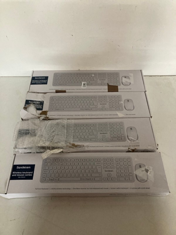Lot 332  
            Nottingham SR2 - Delivery Only 

                
4 X SANDSTROM WIRELESS KEYBOARD AND MOUSE COMBO