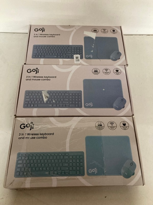 Lot 338  
            Nottingham SR2 - Delivery Only 

                
3 X GOJI 3 IN 1 WIRELESS KEYBOARD AND MOUSE COMBO