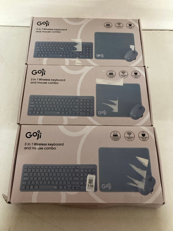 Lot 339  
            Nottingham SR2 - Delivery Only 

                
3 X GOJI 3 IN 1 WIRELESS KEYBOARD AND MOUSE COMBO