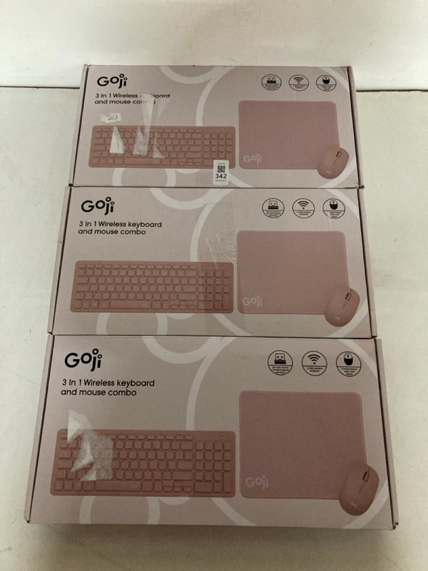 Lot 342  
            Nottingham SR2 - Delivery Only 

                
3 X GOJI 3 IN 1 WIRELESS KEYBOARD AND MOUSE COMBO
