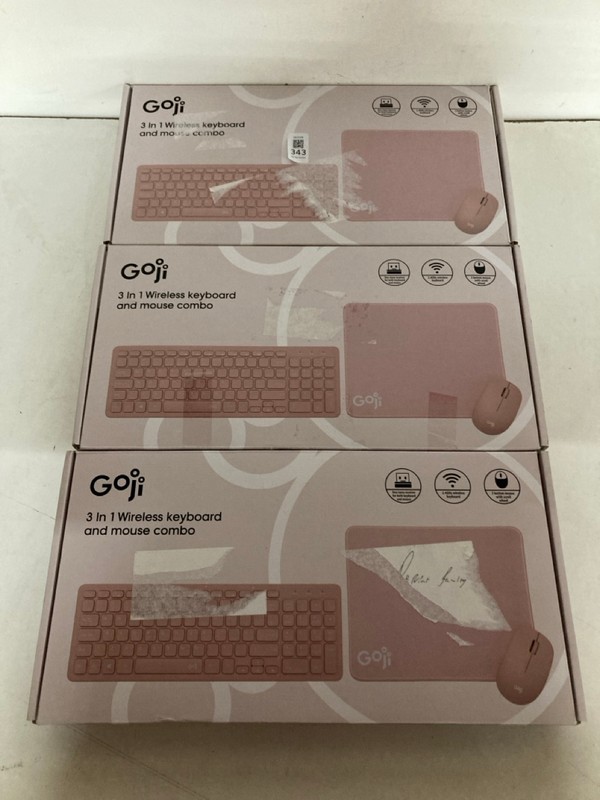 Lot 343  
            Nottingham SR2 - Delivery Only 

                
3 X GOJI 3 IN 1 WIRELESS KEYBOARD AND MOUSE COMBO