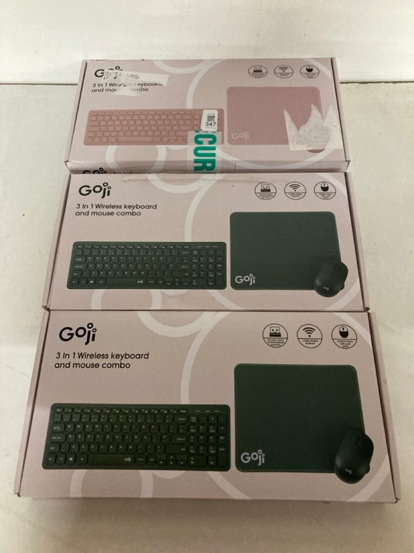 Lot 347  
            Nottingham SR2 - Delivery Only 

                
3 X GOJI 3 IN 1 WIRELESS KEYBOARD AND MOUSE COMBO