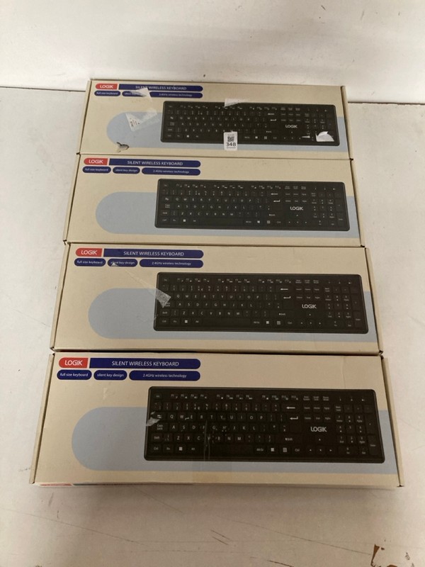 Lot 348  
            Nottingham SR2 - Delivery Only 

                
4 X LOGIK SILENT WIRELESS KEYBOARD