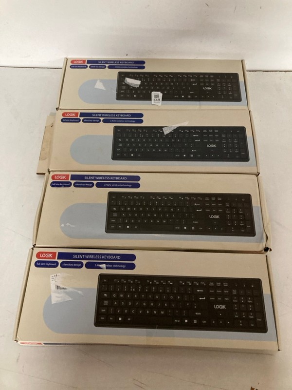 Lot 349  
            Nottingham SR2 - Delivery Only 

                
4 X LOGIK SILENT WIRELESS KEYBOARD