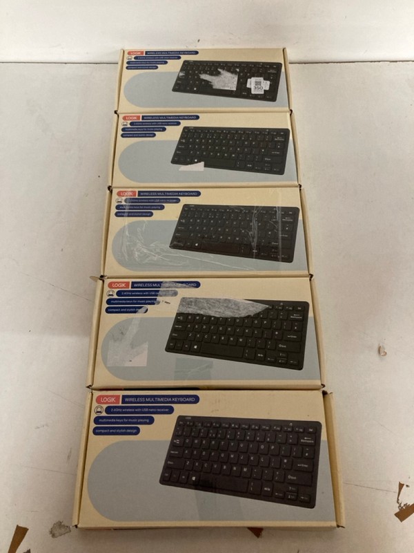 Lot 350  
            Nottingham SR2 - Delivery Only 

                
5 X LOGIK WIRELESS MULTIMEDIA KEYBOARD