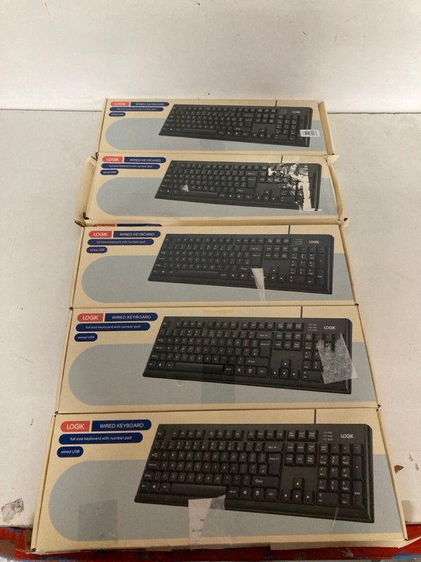 Lot 353  
            Nottingham SR2 - Delivery Only 

                
5 X LOGIK WIRED KEYBOARD