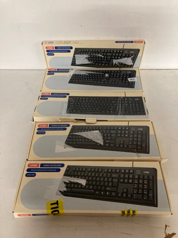 Lot 354  
            Nottingham SR2 - Delivery Only 

                
5 X LOGIK WIRED KEYBOARD