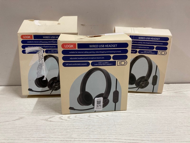 Lot 371  
            Nottingham SR2 - Delivery Only 

                
3 X LOGIK WIRED USB HEADSET