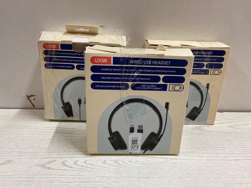 Lot 373  
            Nottingham SR2 - Delivery Only 

                
3 X LOGIK WIRED USB HEADSET