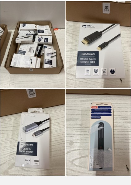 Lot 385  
            Nottingham SR2 - Delivery Only 

                
BOX OF ITEMS INC SANDSTROM 1M USB TYPE C TO HDMI CABLE