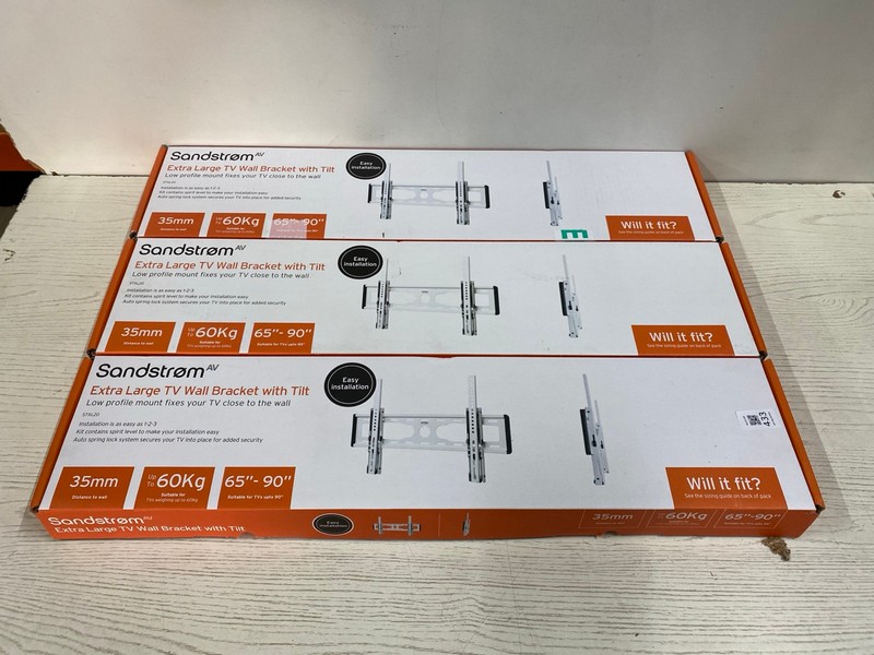 Lot 433  
            Nottingham SR2 - Delivery Only 

                
3 X SANDSTROM EXTRA LARGE TV WALL BRACKET TILT