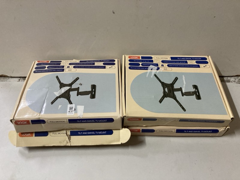 Lot 437  
            Nottingham SR2 - Delivery Only 

                
4 X LOGIK FULL MOTION TILT AND SWIVEL TV MOUNT