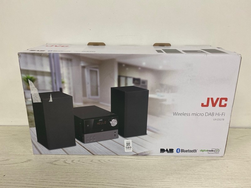 Lot 589  
            Nottingham SR2 - Delivery Only 

                
JVC WIRELESS MICRO DAB HI-FI MODEL NO: UX-D327B