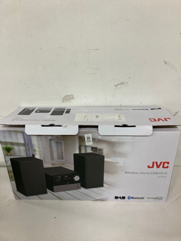 Lot 590  
            Nottingham SR2 - Delivery Only 

                
JVC WIRELESS MICRO DAB HI-FI MODEL NO: UX-D327B