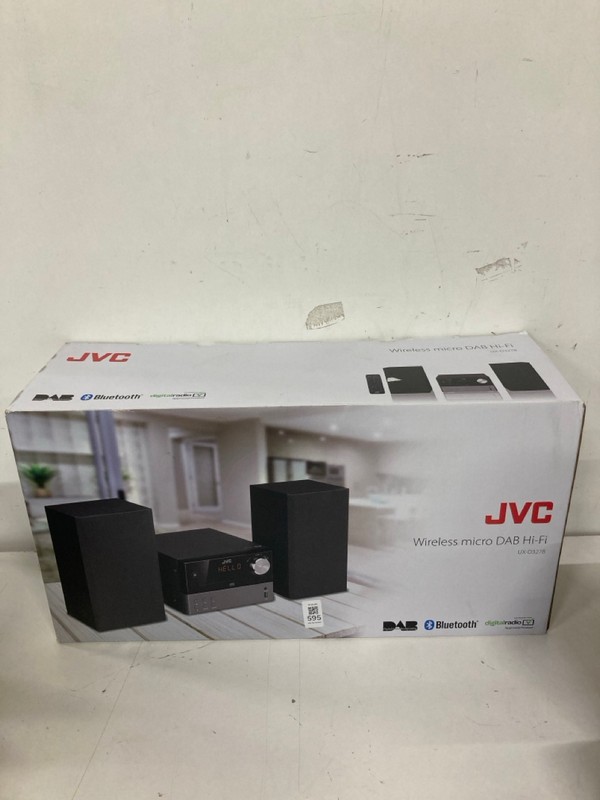 Lot 595  
            Nottingham SR2 - Delivery Only 

                
JVC WIRELESS MICRO DAB HI-FI MODEL NO: UX-D327B