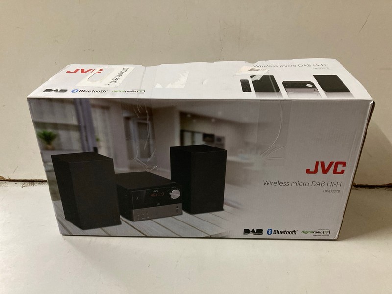 Lot 599  
            Nottingham SR2 - Delivery Only 

                
JVC WIRELESS MICRO DAB HI-FI MODEL NO: UX-D327B
