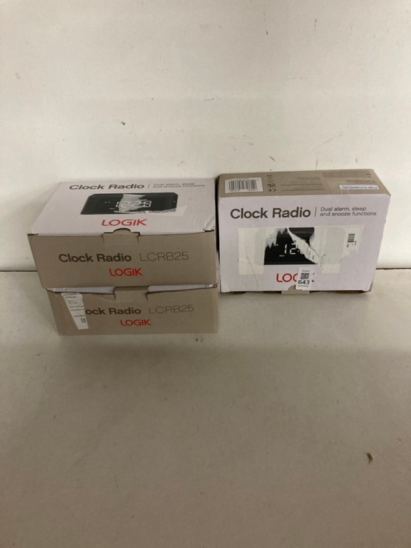Lot 643  
            Nottingham SR2 - Delivery Only 

                
3 X LOGIK CLOCK RADIO MODEL NO: LCRB25