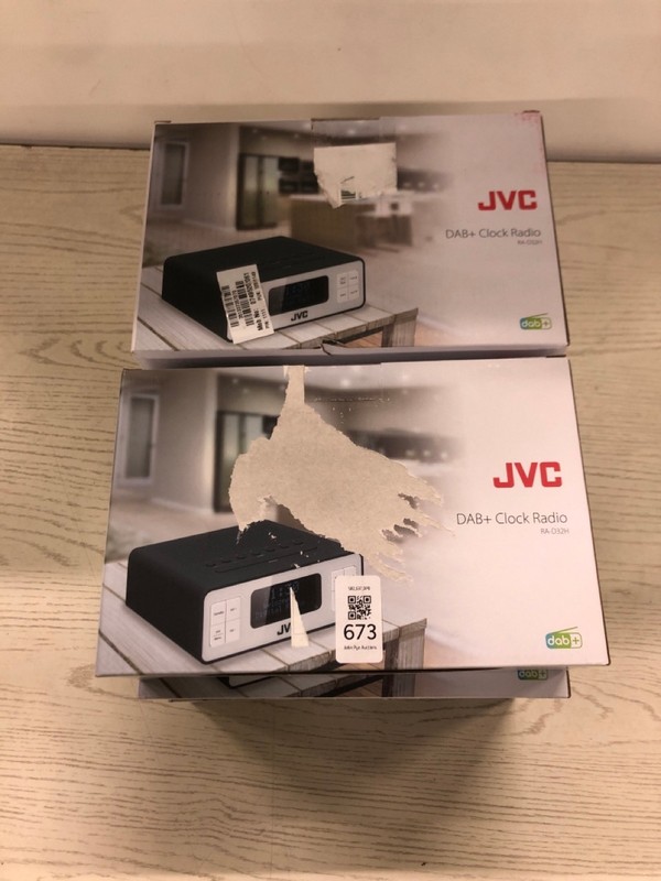 Lot 673  
            Nottingham SR2 - Delivery Only 

                
6 X JVC DAB+ CLOCK RADIO MODEL NO: RA-D32H