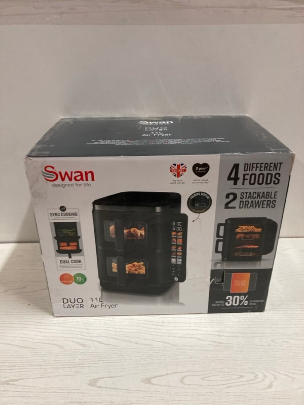 Lot 89  
            Nottingham SR2 - Delivery Only 

                
SWAN 2 STACKABLE DRAWERS AIR FRYER