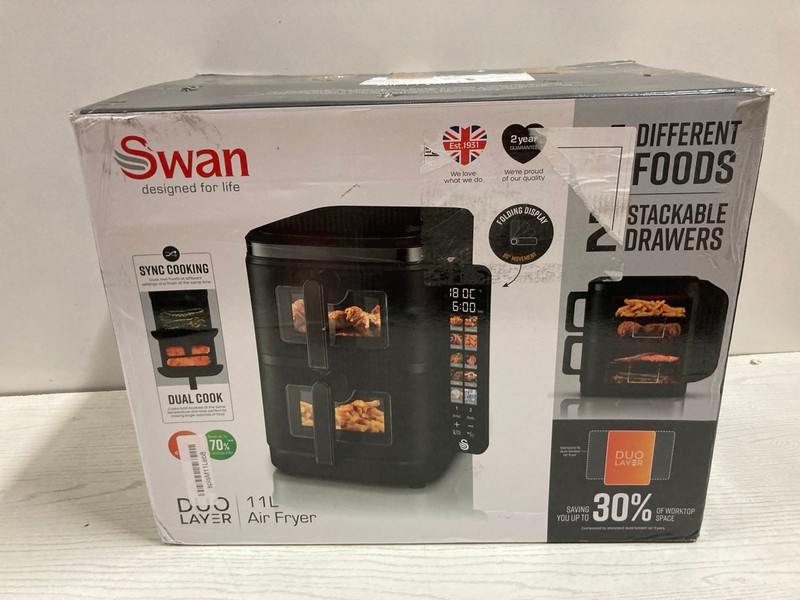 Lot 91  
            Nottingham SR2 - Delivery Only 

                
SWAN 2 STACKABLE DRAWERS AIR FRYER