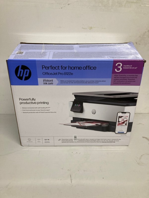 Lot 283  
            Nottingham SR3 - Delivery Only 

                
HP PERFECT FOR HOME OFFICE JET PRO 8122E PRINTER