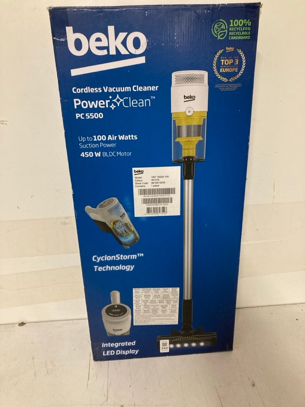 Lot 342  
            Nottingham SR3 - Delivery Only 

                
BEKO POWER CLEAN PC 5500 CORDLESS VACUUM CLEANER