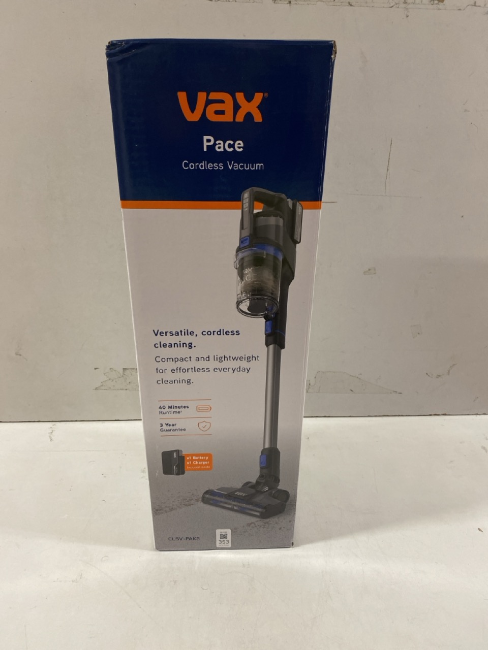 Lot 353  
            Nottingham SR3 - Delivery Only 

                
VAX PACE CORDLESS VACUUM