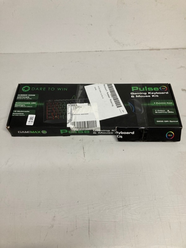 Lot 416  
            Nottingham SR3 - Delivery Only 

                
DARE TO WIN PULSE GAMING KEYBOARD AND MOUSE KIT