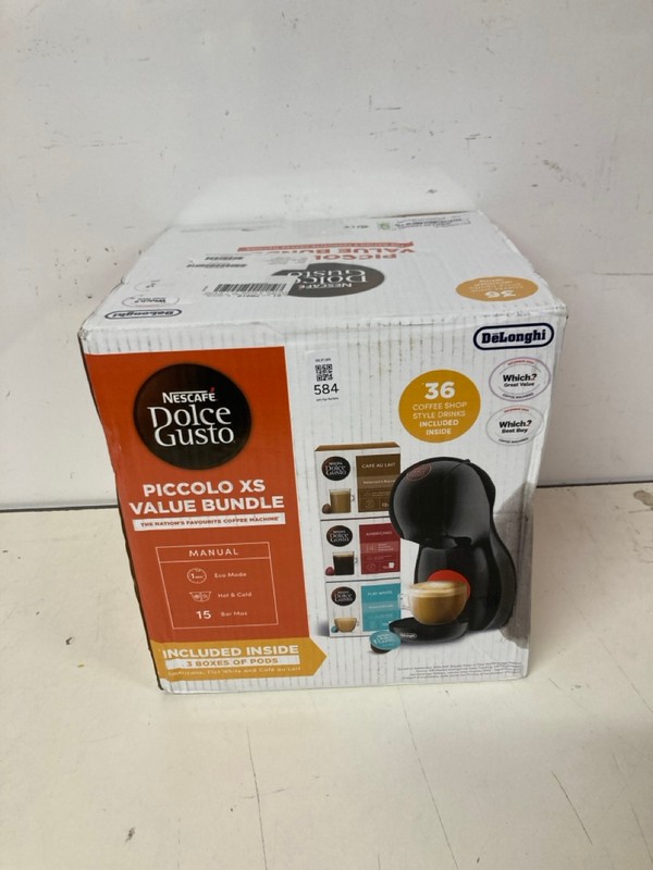 Lot 584  
            Nottingham SR3 - Delivery Only 

                
DELONGHI NESCAFE DOLCE GUSTO PICCOLO XS VALUE BUNDLE