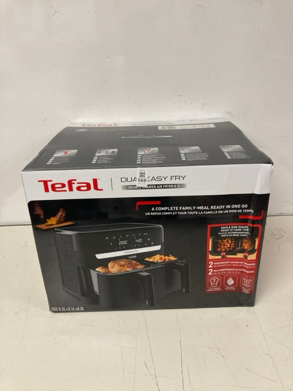 Lot 588  
            Nottingham SR3 - Delivery Only 

                
TEFAL EASY FRY DOUBLE DRAWER AIR FRYER 8.3L