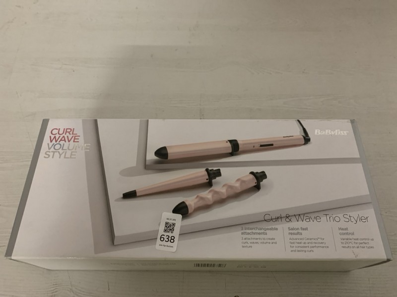 Lot 638  
            Nottingham SR3 - Delivery Only 

                
BABYLISS CURL AND WAVE TRIO STYLER