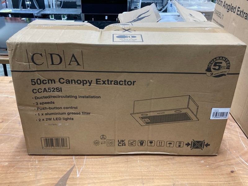 Lot 160  
            Nottingham SR4 - Delivery Or Collection 

                
CDA COOKER HOOD MODEL: CCA52SI