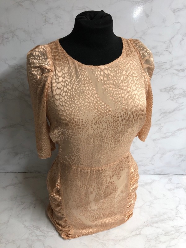 Lot 107  
            Nottingham SR5 - Delivery Only 

                
SANDRO PARIS EMBOSSED ANIMAL PRINT MINI DRESS IN GOLD VISCOSE SIZE:S RRP:£245