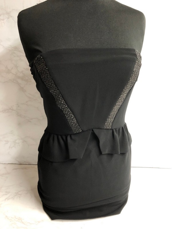 Lot 136  
            Nottingham SR5 - Delivery Only 

                
SANDRO PARIS BANDEAU PEPLUM DRESS IN BLACK POLYESTER SIZE:S RRP:£250