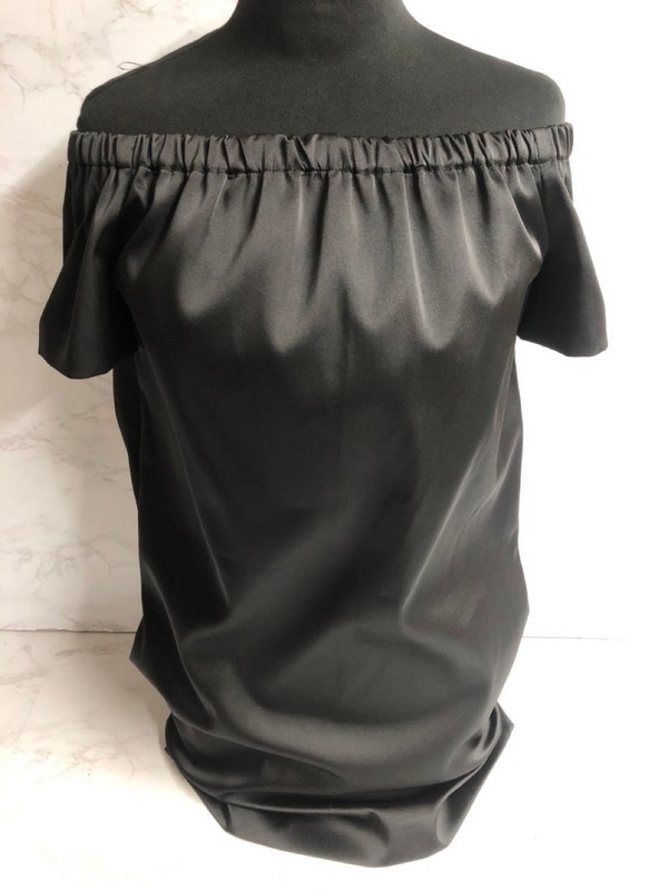 Lot 188  
            Nottingham SR5 - Delivery Only 

                
MAJE OFF SHOULDER MINI SHIFT DRESS IN BLACK SILK SIZE:EU/36 RRP:£280