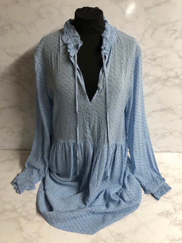 Lot 242  
            Nottingham SR5 - Delivery Only 

                
GANNI RUFFLED COLLAR PRINTED MIDI DRESS IN POWDER BLUE VISCOSE SIZE:M RRP:£126