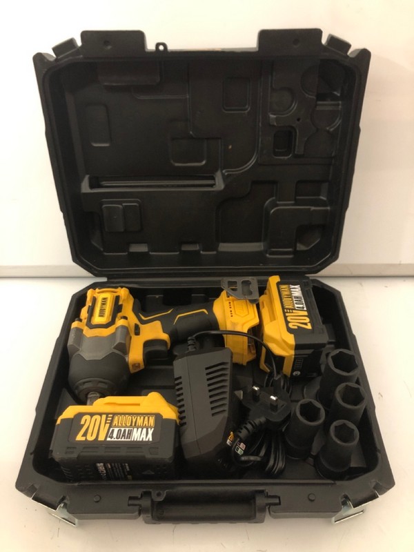 Lot 334  
            Nottingham SR7 - Delivery Only 

                
ALLOYMAN CORDLESS IMPACT WRENCH (WITH 2 X BATTERIES, CHARGER AND CARRY CASE)