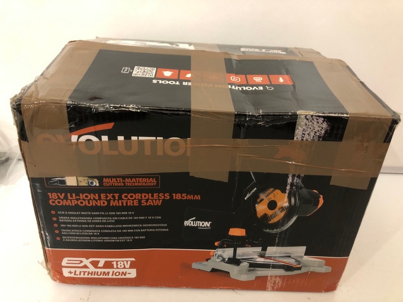 Lot 398  
            Nottingham SR7 - Delivery Only 

                
EVOLUTION 18V LI-ION EXT CORDLESS 185MM COMPOUND MITRE SAW (18+ ID MAY BE REQUIRE...