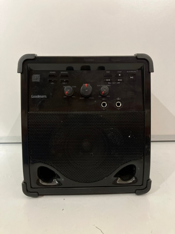 Lot 653  
            Nottingham SR7 - Delivery Only 

                
GOODMANS CD-G KARAOKE SPEAKER WITH BLUETOOTH STREAMING